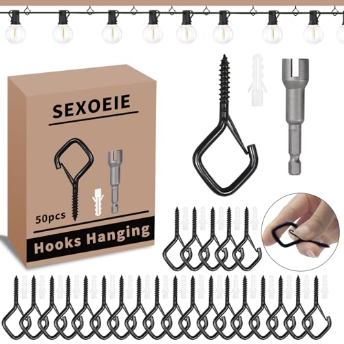 50 PCS Black Eye Screw Hooks for Hanging Heavy Duty with Safety Buckle.Metal Ceiling Hooks for Hanging Plants Cup Wind Chime Bird Feeders Patio Lights At Indoor&Outdoor - color: Black, size: 50Pcs