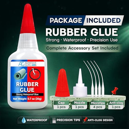 Adhesive Guru Rubber Glue (4x0.7 oz) - Heavy Duty Super Glue for Rubber, rc Tires, Shoes, Soles, Seals, Gaskets & DIY Fast-Bonding & Weatherproof Glue for Automotive & Crafts - 4 Pack - size: 4 Pack, style: Rubber Glue