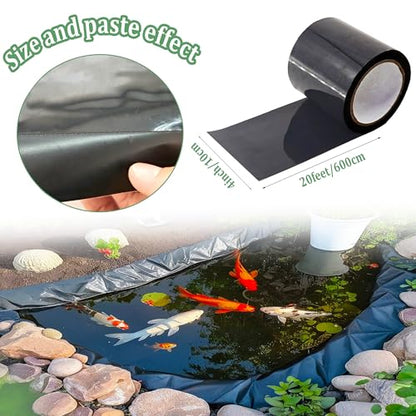 Pond Liner Seam Tape Single Sided, Waterproof Pond Repair Kit Butyl Rubber for EPDM PVC Outdoor Pond Liner Leak Repair Long-Lasting Easy to Apply - size: 4" X 20'