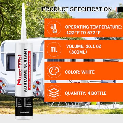 RV Roof Lap Sealant Self Leveling,4 Pack RV Roof Silicone Sealant White, Waterproof Flexible EPDM RV Sealants and Caulking Exterior Repair Kit for Campers,Trailers, Motorhomes - style: 4 Packs Self Leveling