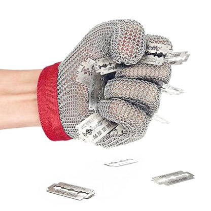 Cutting Glove Cut Resistant Gloves Food Grade Upgrade Chainmail Glove for Cutting Proof Stainless Steel Mesh Metal Kitchen Safety Work Butcher Meat Gloves Oyster Shucking Adjustable(M) - size: Medium
