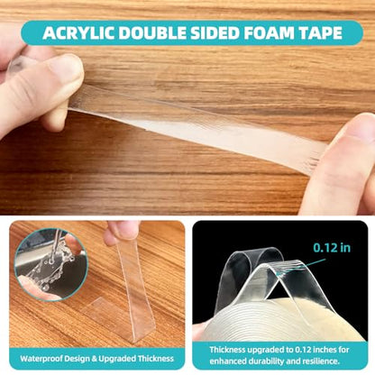 P7yaumy Double Sided Tape Heavy Duty 0.75in×20ft, Nano Tape Double Sided, Removable Traceless Two Sided Adhesive Tape, Clear Mounting Tape Double Sided Tape for Walls, Hanging Picture,Poster,Carpet - size: 0.75in×20feet