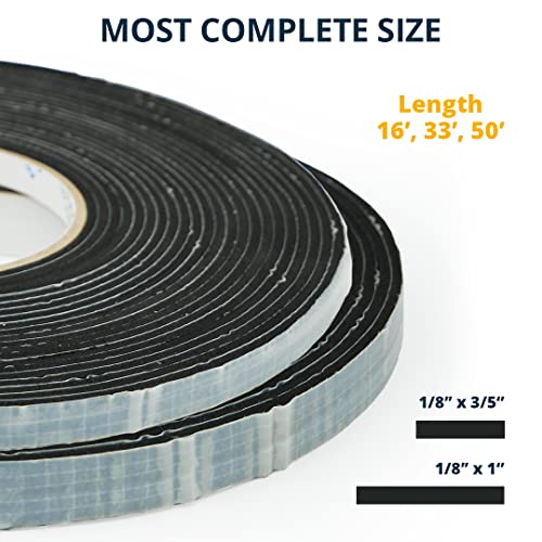 Alenor EPDM Black Foam Insulation Tape Self Adhesive 1/8"x1" x 50' Ft –Pack of 1- Weather Stripping for Doors & Windows,Soundproofing,Door Seal,Weatherstrip,Pipe Cooling,Air Conditioning Seal Strip - size: 1/8"x1" x 50' Ft