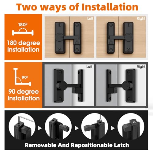 Barn Door Latch, 90/180 Degree Latch, Protect Privacy - Zinc Sliding Latches, Door Security Hardware for Bathrooms, Garages, Bedrooms, Fences, Cabinets (Black-2) - color: Black-2