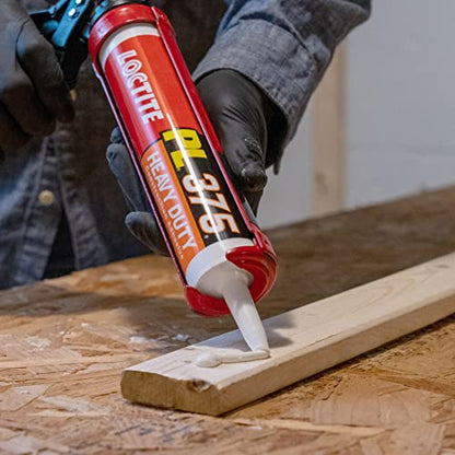 Loctite PL375 VOC Heavy Duty Construction Adhesive, Versatile Construction Glue for Wood, Fiberboard, Drywall & More - 10 fl oz Cartridge, Pack of 1