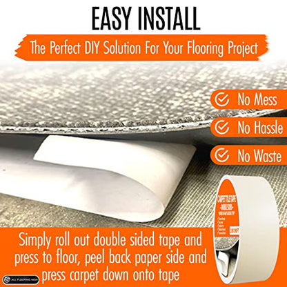 Carpet Tile Tape Double Sided 2in x 90ft (3 Pack) Heavy Duty Reinforced Web Mesh & Residue Free - Indoor Outdoor for Carpet Tiles, Hardwood, Vinyl, Rugs, Carpet, Rubber & Mat Gripper - size: 2 IN x 90 FT (3 Pack)