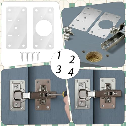JJUNW 12Pcs Cabinet Hinges Repair Plates, Stainless Steel Repair Cabinets, Hinge Repairs Plate Cabinets Door Hinge with Mounting, Fixing Tool Plates Screws for Kitchen, Cupboard, Locker, Cabinet Doors