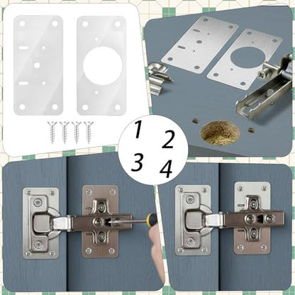 JJUNW 12Pcs Cabinet Hinges Repair Plates, Stainless Steel Repair Cabinets, Hinge Repairs Plate Cabinets Door Hinge with Mounting, Fixing Tool Plates Screws for Kitchen, Cupboard, Locker, Cabinet Doors