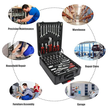 Campfun 899 Piece Tool Set Household Hand Tool Set Basic Tool Set, Complete Tool Box Set House Tool Kit Set, Home Tool Set Rolling Tool Box with Tools, Repair Tool Kit Toolbox Storage Organizer - color: Black-01