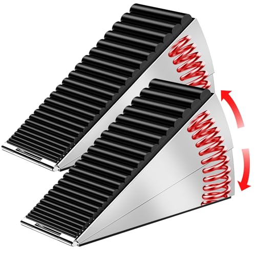 ZDZQJIA Heavy Duty Door Stoppers for Bottom of Door -Adjustable Spring Large Door Stop Wedge, Anti-Slip Rubber Grip,3" High Metal Doorstop Suits Carpet,Tile,Commercial,Home-Silver2Pc+2 Wall Protectors - color: Silver2Pc