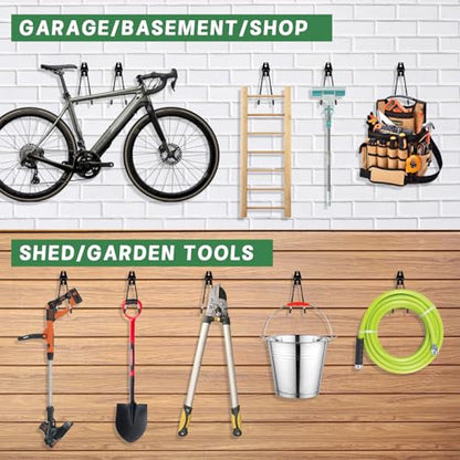 GURADESIGN 4-Piece Garage Hooks Wall Mount Storage Hanger with 4 Extension Cord Holder Organizer, Heavy-Duty Steel, 7.5 inch Ladder Hooks for Garage Wall - style: Large Hooks