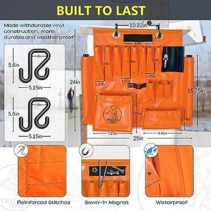 Lineman Tool Board, Aerial Apron, Bucket Truck Tools Organizer with Over 16 Pockets, Tool Organizer for Bucket Trucks and Lineman, Includes Two 2” Bucket Hooks - size: 16 Pockets(with Magnet)
