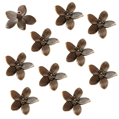 Antique Drawer Knobs & Pulls – 10-Pack Vintage Decorative Cabinet Hardware (Bee, Flower, Butterfly, Starfish Designs) (Flower Design) - style: Flower Design