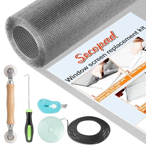 Secopad Window Screen Repair Kit, 39" x 78" Screen Door Mesh Replacement Kit, Durable Fiberglass Roll with Tools for Windows Doors Patio and Porch Replacement, Grey - color: Gray, size: 39in x 78in