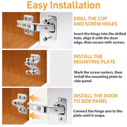 TamBee 135 Degree Cabinet Hinges, Lazy Susan Hinges for Corner Cabinets, Hidden Hinges for Kitchen Folded Doors - 3D Adjustment, Cupboard Hinges Replacement, Brushed Nickel 1 Pair - style: 135°