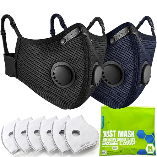 BASE CAMP Upgrade M Plus Dust Mask, Reusable Respirator Mask for Woodworking, Face Protection with 99.9% Effective Carbon Filters for Construction, Landscaping, Sanding, Painting, Pollution - color: Black+1dark Tangaroa