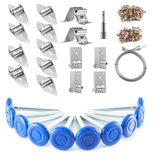 XiKe 2" Nylon Garage Door Roller 4" Stem and Hinges Kit with Top & Bottom Bracket Steel Wire Rope Screw Sleeve Hardware Set for 8 x 7 or 9 x 7 FT Door - color: Blue, size: 8*7FT DR (rollers+hardware)