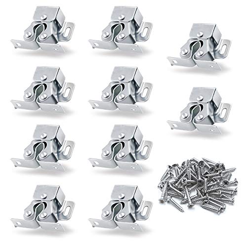 Luomorgo 10 Pack Double Roller Catch Cabinet Latches with Spear Strike for Cupboard Closet Door, Silver - color: Silver, size: 10 Pieces