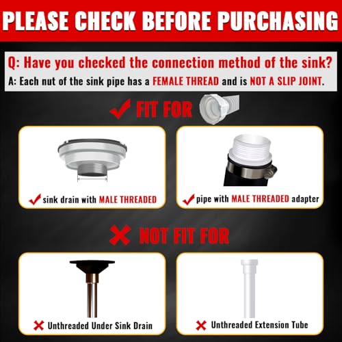 VIVIDA 1-1/2" Sink Drain Pipe Kit, Flexible Drain Pipe P Trap, 7.5"-17.7" Flexible P Trap, Under Sink Plumbing for Bathroom & Kitchen, 1-1/4" Adapter Included, 1 PACK - color: White, size: 7.5" to 17.7"