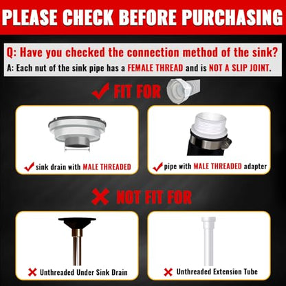 VIVIDA 1-1/2" Sink Drain Pipe Kit, Flexible Drain Pipe P Trap, 7.5"-17.7" Flexible P Trap, Under Sink Plumbing for Bathroom & Kitchen, 1-1/4" Adapter Included, 1 PACK - color: White, size: 7.5" to 17.7"