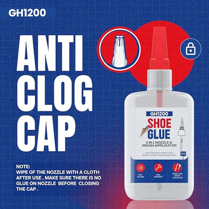 GH1200 20g Shoe Glue Heavy Duty with Brush Applicator & Nozzle, Shoe Glue Sole Repair, Fixes Sneakers, High Heels, Crocs & More, can Bear Extreme Conditions - style: 20g Shoe Glue Brush & Nozzle