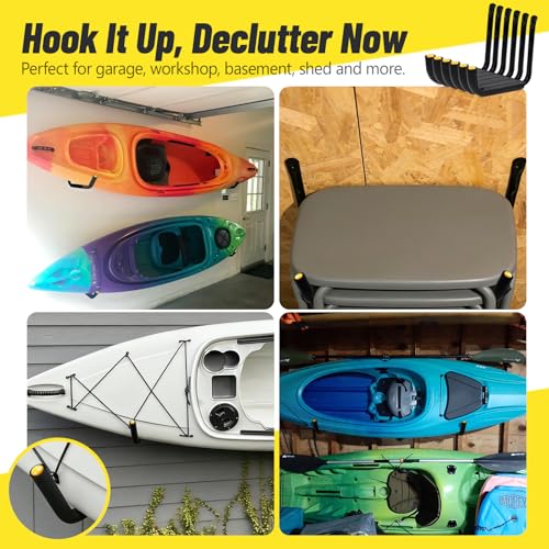 GEEDAR 6 Packs Heavy Duty Garage Storage Ladder Hooks (9.8", 75 lb Capacity) Kayak Storage Utility Hanger Wall Mounted Rack for Hanging Ladders, Bikes, Chairs, and Outdoor Organization Hooks - size: 9.8"-75 Lb Capacity