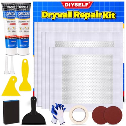 DIYSELF 18 Pack Drywall Repair Kit, Rapid Wall Patch Repair Kit with 2 Spackle Tubes & 6 Wall Patches, Drywall Putty for Nail Holes, Sheetrock, Home Repair, Wall Plaster, Hole Filler, Spackling Paste - size: 18 Pack