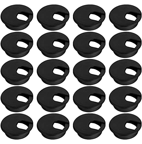 20 Pack 2 Inch/50mm Round Plastic Desk Grommets, Black Wire Organizer Caps, PC Computer Port Cable Hole Cover Plug Bushings, Perfect for Office Desk, TV Stands, Tabletops - size: 20 Pack