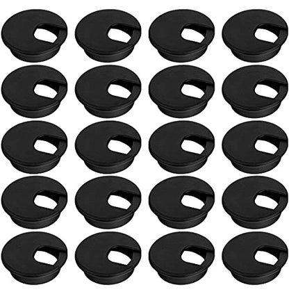 20 Pack 2 Inch/50mm Round Plastic Desk Grommets, Black Wire Organizer Caps, PC Computer Port Cable Hole Cover Plug Bushings, Perfect for Office Desk, TV Stands, Tabletops - size: 20 Pack
