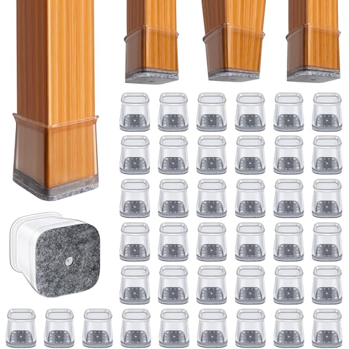 BUMACO Chair Leg Floor Protectors Square Chair Leg Protectors for Hardwood Floors Silicone Pads Covers to Protect Floors Clear-40 Pcs Square L (1-1/16" to 1-5/8") - color: Clear-40 Pcs, size: Square L