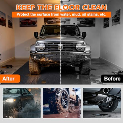 Grefinity Garage Floor Mat，7.4'x 17' Oil Spill Mat Heavy Duty Under Car Mat for Garage & Driveway, Protects Against Oil, Chemicals & Stains with TPE Anti-Leak Backing, Reusable & Washable - size: 7.4'x 17'