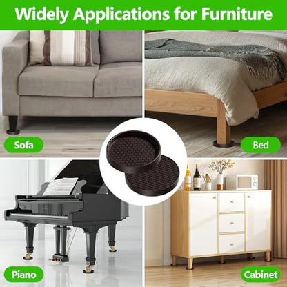 Non Slip Furniture Pads- 3"x3" Round Anti Skid Caster Cups Furniture Coasters, Anti-Sliding Grippers Floor Protectors for Furniture Bed, Couch, Chair Leg, Brown(Set of 4) - size: 3" 4pcs Brown