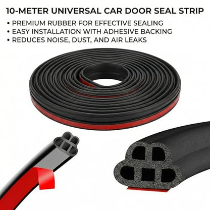 5-Hole 33ft/10m Automotive Weatherstrip Seal, Double Layer Rubber Door Edge Guard, Self-Adhesive Sound Deadening Seal Strip for Car, SUV, Truck Door Gap Protection (Black)