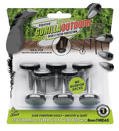 Slipstick Gorilla Outdoor Adjustable Furniture Levelers (8 Pack) Weatherproof Screw in Leg Glides for Chairs, Tables, and Outdoor Furniture Feet, 1-1/8 Inch Slider Glide, M8 Thread - color: Slider Glide, size: M8 Thread