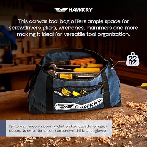 HAWKRY Heavy Duty Canvas Tool Bag – Waterproof Canvas Zipper Pouch, Garden Tool Bag, Construction Bags Heavy Duty, Small Zipper Pouch, Motorcycle Tool, Multipurpose Fishing Bag - color: White Blue