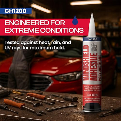 GH1200 Polyurethane Windshield Adhesive Cures in 24-48 Hrs - 12.5 Oz Ultra Strong Non-Drip Formula - Caulk-Friendly Windshield Glue - Impact & Vibration Proof Seals - Weather Resistant Window Adhesive - style: 12.5Oz Windshield Adhesive