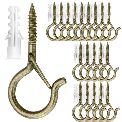 PlusRoc 20Pack Ceiling Hooks for Hanging Plants Outdoor String Lights Heavy Duty, 2.2 Inch Eye Hook Screw in Cup Hooks Q-Hanger for Patio Lights, Wall Wood Fence Deck Mount(Bronze) - color: Bronze