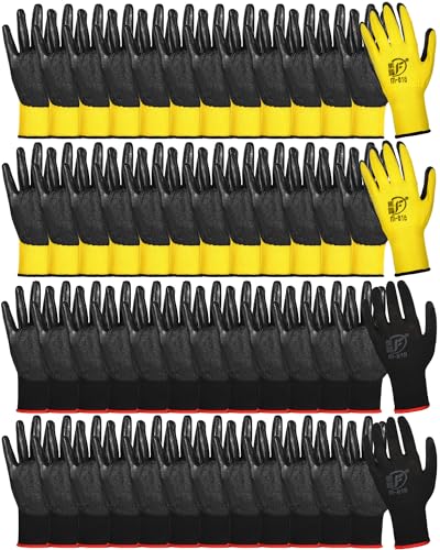 Nuogo 48 Pairs Gardening Gloves for Men Women Rubber Coated Safety Work Gloves Bulk for Gardening Construction Work - color: Black, Yellow