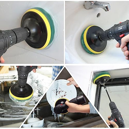 Power Scrub Pads Drill Attachment, GOH DODD 15 Pieces 5 Inch Headlight Restoration Kit Cleaning Kit Scouring Pads with Baker and Universal Shaft for Kitchen, Bathroom, Grout, Carpet, Tub, Grill, Tile - size: 5 Inch 15 Pieces