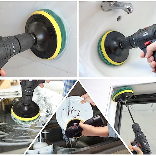Power Scrub Pads Drill Attachment, GOH DODD 30 Pieces 5 Inch Headlight Restoration Kit Cleaning Kit Scouring Pads with Baker and Universal Shaft for Kitchen, Bathroom, Grout, Carpet, Tub, Grill,Tile - size: 5 Inch 30 Pieces