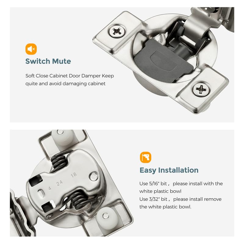 HOME EDIT 2 Pack 1 Pair 1-3/8 inch Overlay Soft Close Cabinet Hinges for Kitchen, Stainless Steel Three-Way Adjustable, Concealed Self-Closing Door Hinges - size: 1-3/8 inch Overlay