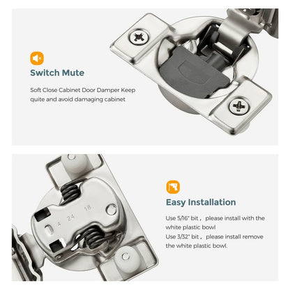 HOME EDIT 2 Pack 1 Pair 1-3/8 inch Overlay Soft Close Cabinet Hinges for Kitchen, Stainless Steel Three-Way Adjustable, Concealed Self-Closing Door Hinges - size: 1-3/8 inch Overlay