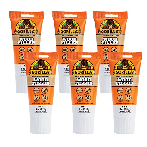 Gorilla All Purpose Wood Filler, White Wood Filler, 6 Ounce Tube (Pack of 6) - Water Resistant for Indoor or Outdoor Projects and Repairs - color: White, size: 6 - Pack