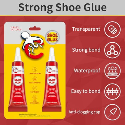 Shoe Glue, Strong, Clear Shoe Repair Glue for Sneakers, Boots, Handbags, Soles, Heels, Works on Leather, Rubber, Canvas, 15ml Tube x 2 - color: 30g