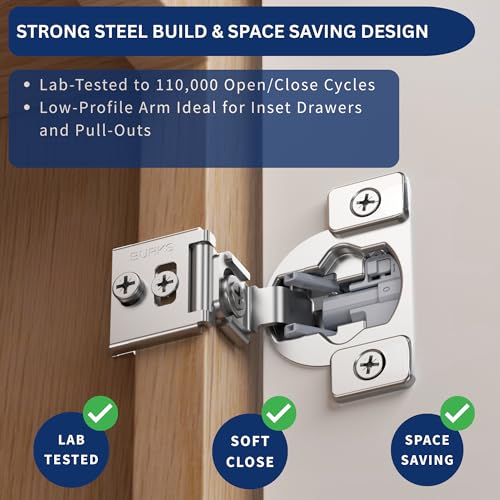 Burks Hinges 4 Pack 1 13/32'' Overlay Soft Close Hinges for Kitchen Cabinets Anti-Rust Self Closing Concealed Hinges Installation Instruction and Screws Included - size: 1 13/32'' Overlay