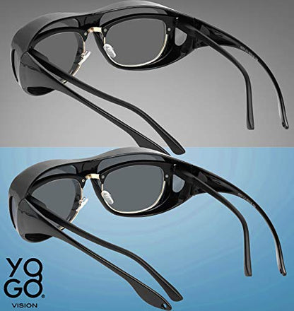 Fit Over Wrap Sunglasses Polarized Lens Wear Over Eyeglasses 100% UV Protection for Men and Women - color: Smoke Lens and Blue Mirror Lens
