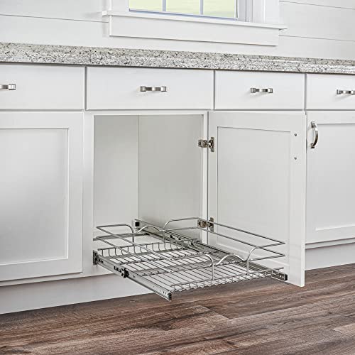 Rev-A-Shelf Kitchen Cabinet Pullout Shelf and Drawer Organizer Slide Out Pantry Storage Basket in Multiple Sizes, 21 x 22 In, 5WB1-2122CR-1 - size: 21" W X 22"d, style: Single Tier