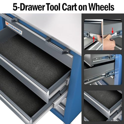 LARBANKE 5-Drawer Rolling Tool Chest,Locking Metal Tool Cabinet with Drawer Liners,Non-Slip Pearl Cotton Mat,360° Wheels for Easy Move,Can be Used in Combination with The Seven-Drawer Tool Cabinet - style: 5 Drawer Rolling Tool Chest with feet pad