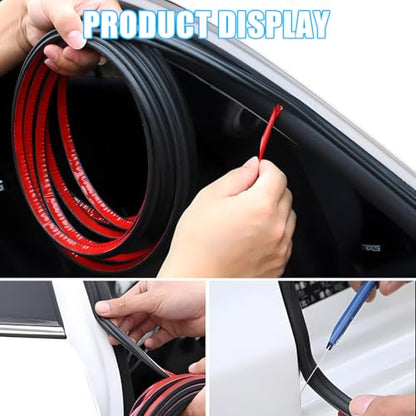 Double Layer Car Door Seal Strip, 32.8FT 2 Holes B Shape Rubber Soundproofing Vehicle Sealing Trim, Self Adhesive Edge Weatherstrip Protector, Universal Automotive Accessories