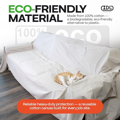 Canvas Drop Cloth 4' x 12' (48 sq.ft.) - Reusable & Eco-Friendly Painters Drop Cloth for Furniture, Surfaces & Floor Protection - 100% Recycled Cotton Canvas Tarp for Home Renovation by IDL Packaging - size: 4' x 12', Pack of 1